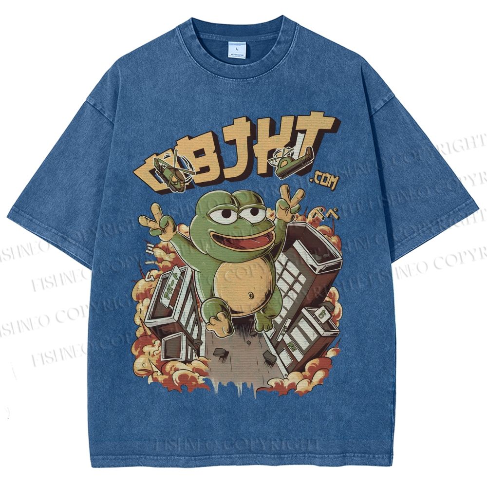 Unisex Frog Printed Washed Tee