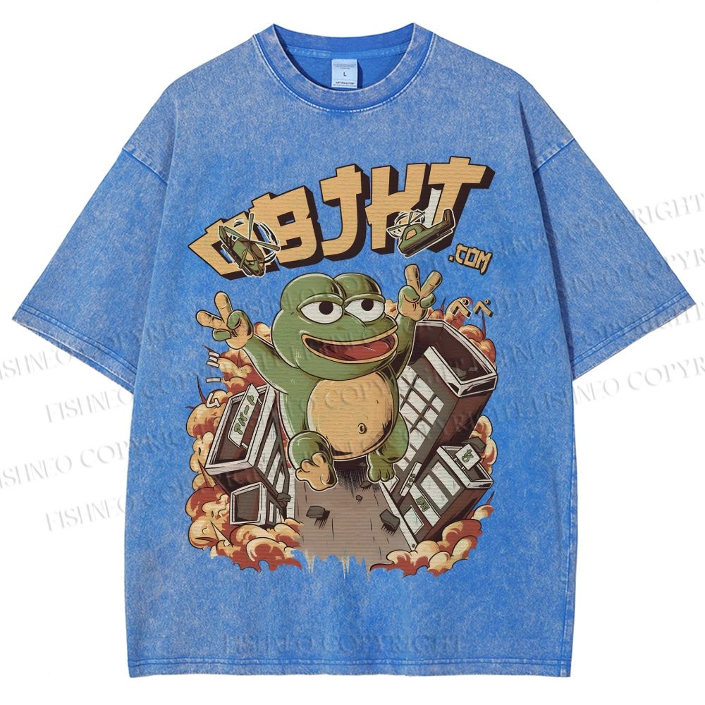Unisex Frog Printed Washed Tee