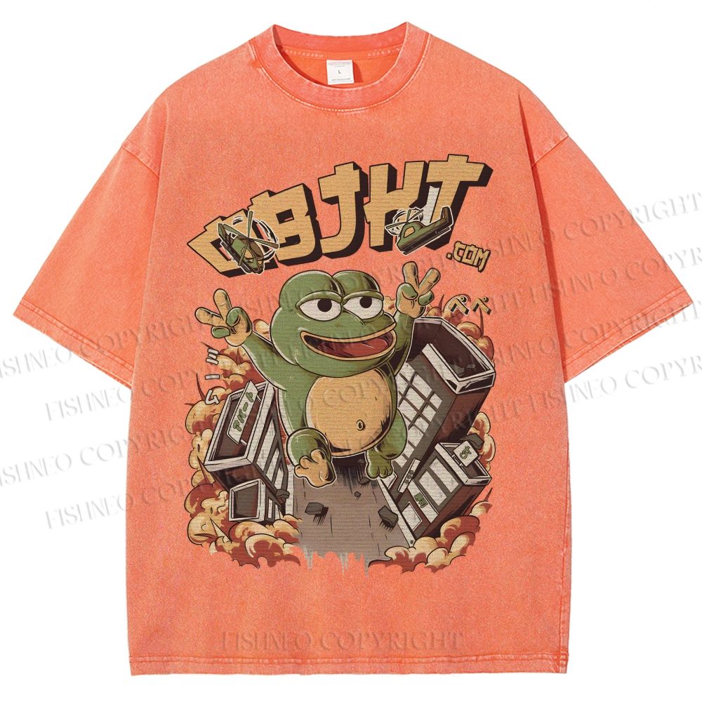 Unisex Frog Printed Washed Tee