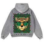 Casual Leopard Washed Hoodie