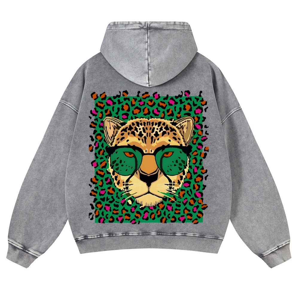 Casual Leopard Washed Hoodie