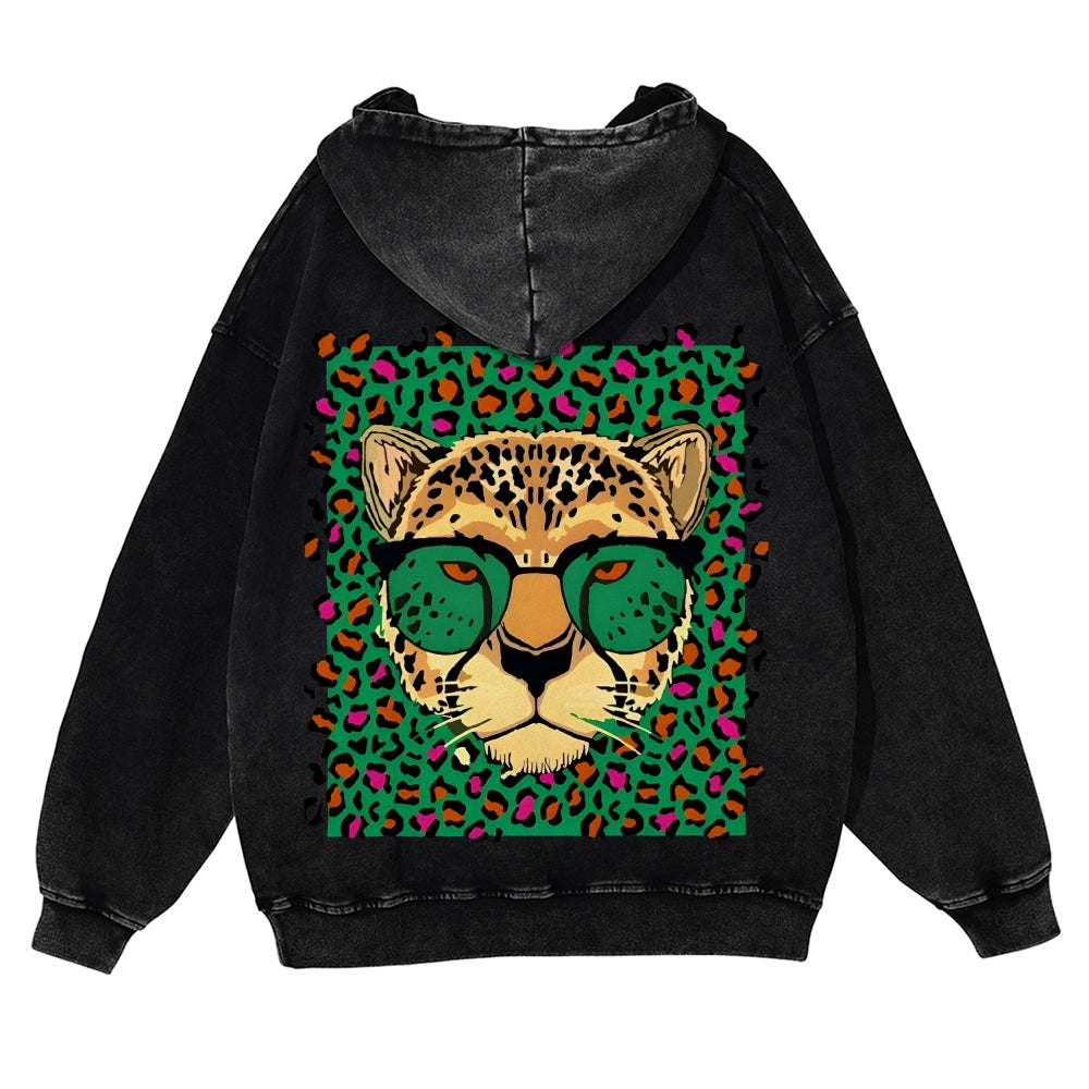 Casual Leopard Washed Hoodie