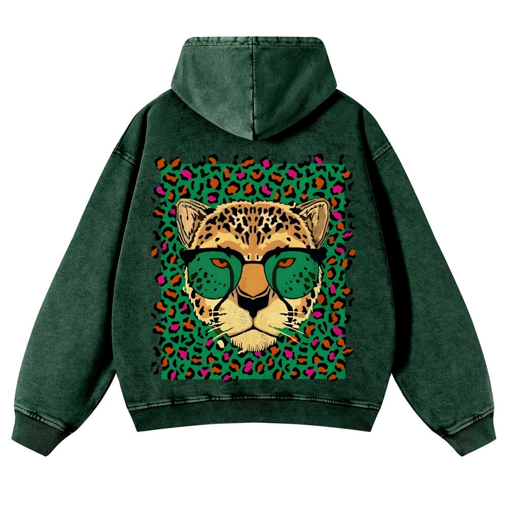 Casual Leopard Washed Hoodie