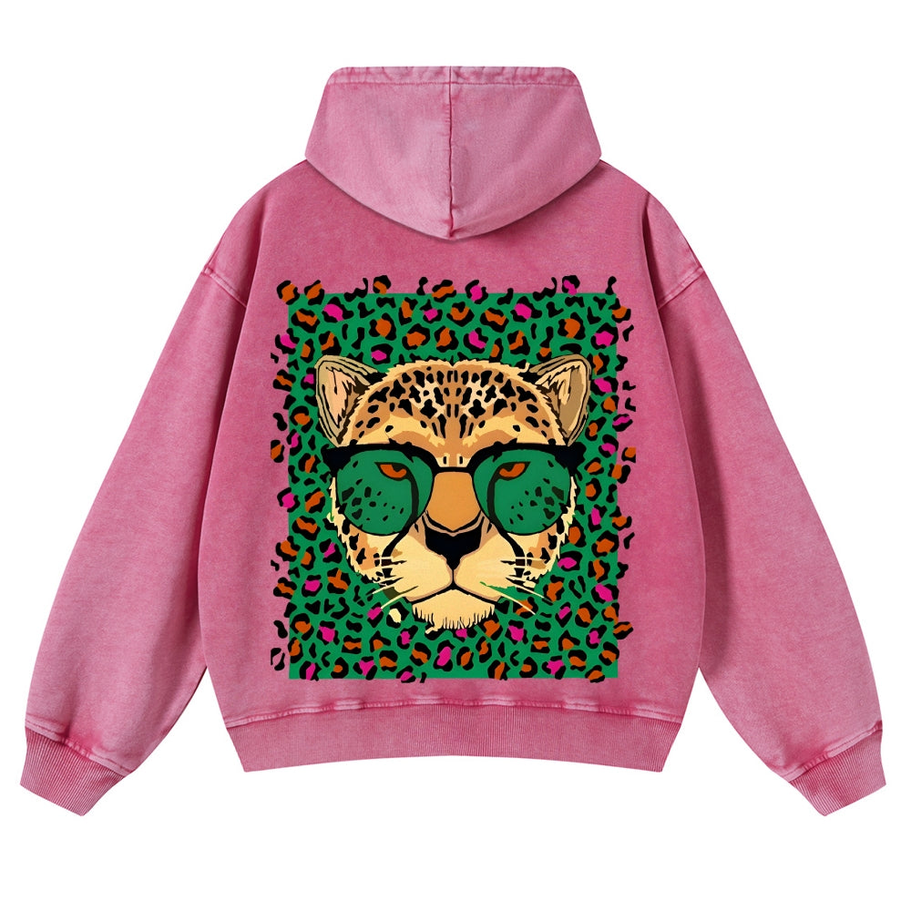 Casual Leopard Washed Hoodie