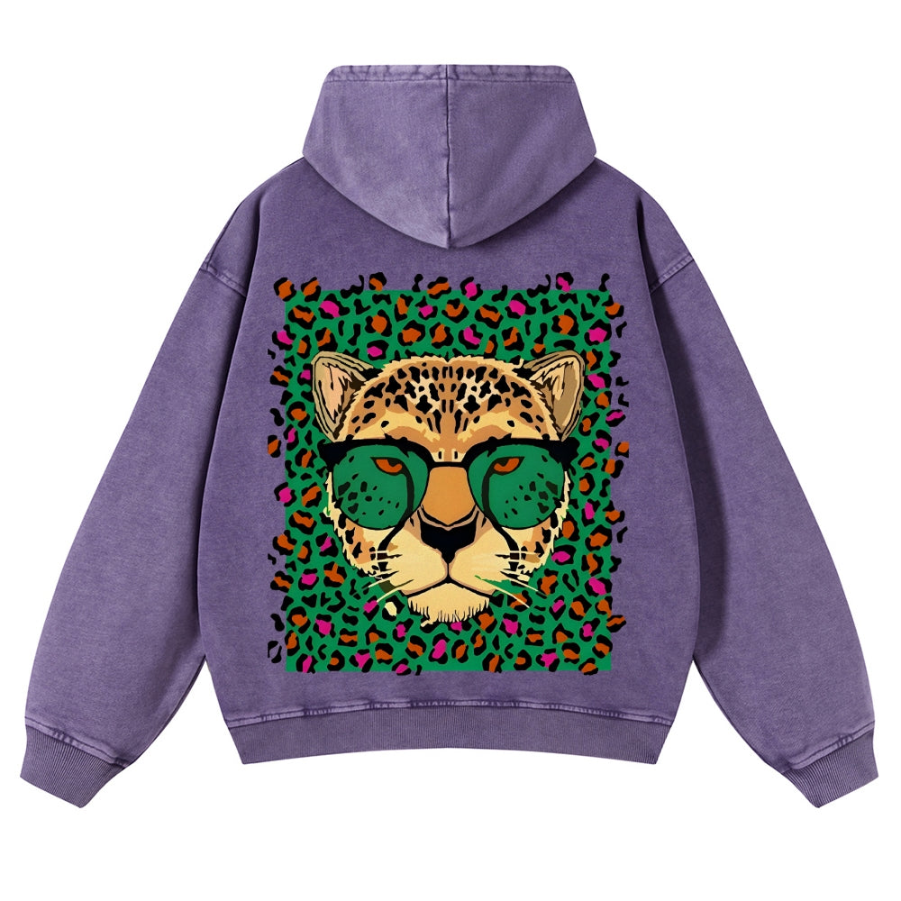 Casual Leopard Washed Hoodie