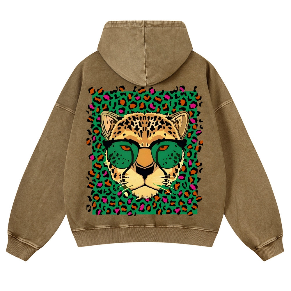 Casual Leopard Washed Hoodie