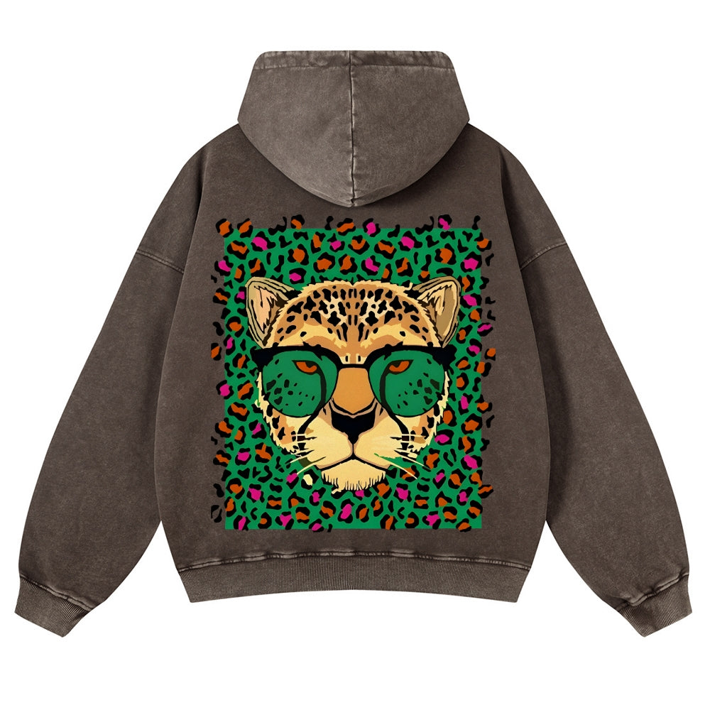 Casual Leopard Washed Hoodie