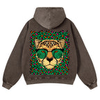 Casual Leopard Washed Hoodie