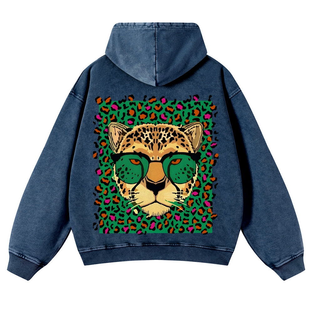 Casual Leopard Washed Hoodie
