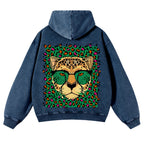 Casual Leopard Washed Hoodie