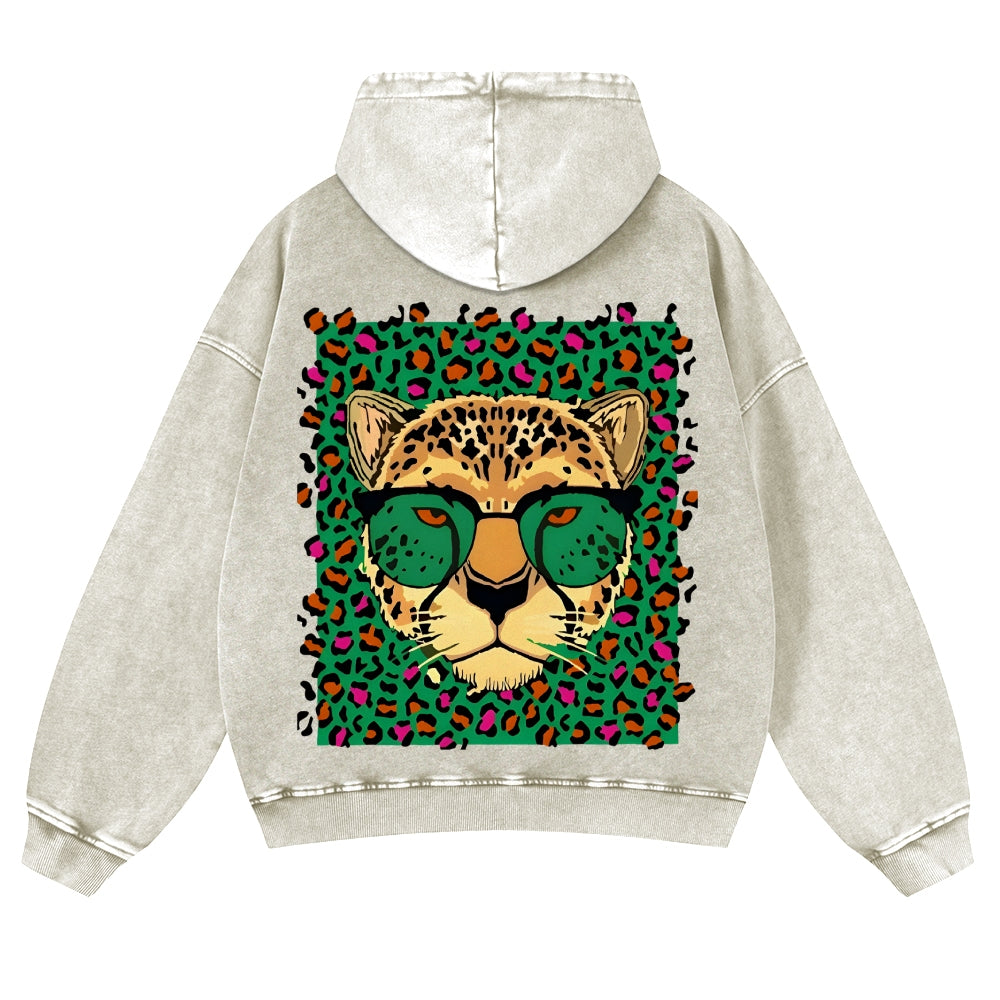 Casual Leopard Washed Hoodie