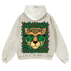 Casual Leopard Washed Hoodie
