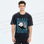 Unisex Japanese Live Ugly Opossum Printed Washed Tee
