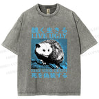 Unisex Japanese Live Ugly Opossum Printed Washed Tee