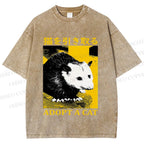 Unisex Japanese Adopt a Cat Opossum Printed Washed Tee