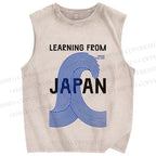 Unisex Geometric Lines Printed Washed Tank Top