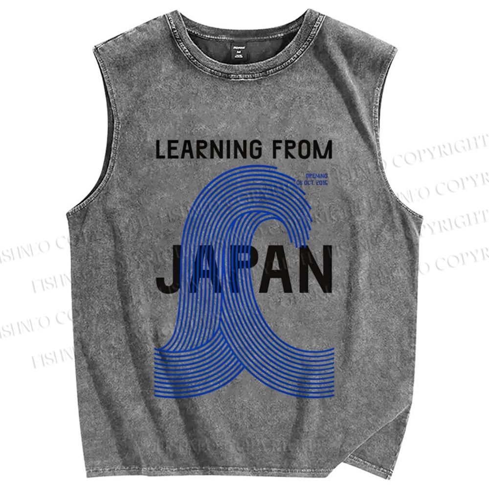 Unisex Geometric Lines Printed Washed Tank Top