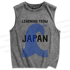 Unisex Geometric Lines Printed Washed Tank Top