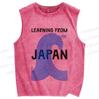 Unisex Geometric Lines Printed Washed Tank Top