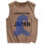 Unisex Geometric Lines Printed Washed Tank Top