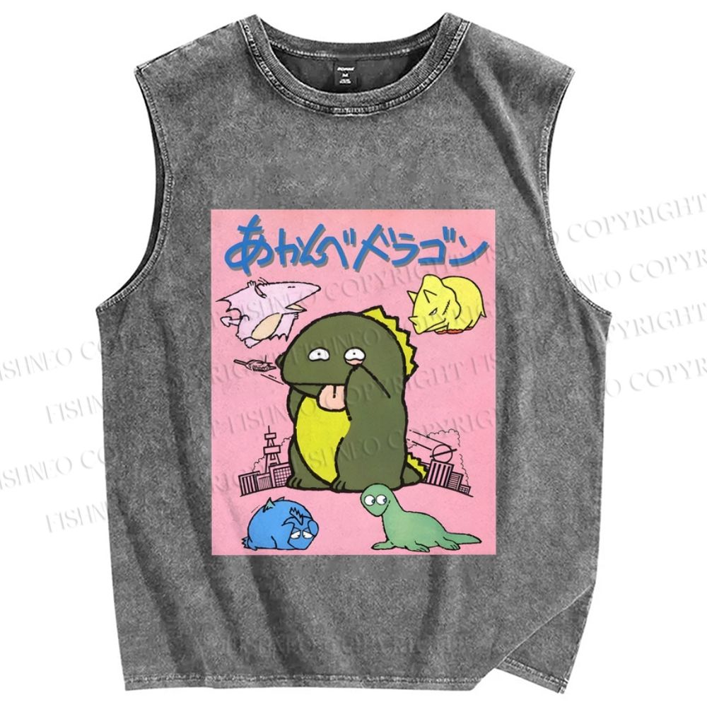 Unisex Monsters Printed Washed Tank Top