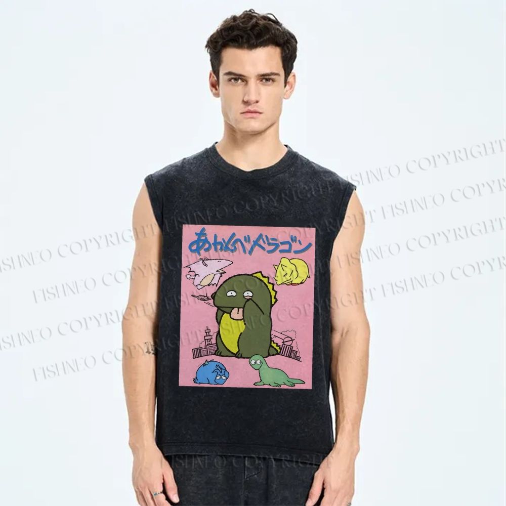 Unisex Monsters Printed Washed Tank Top
