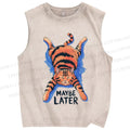 Unisex Lazy Cat Printed Washed Tank Top