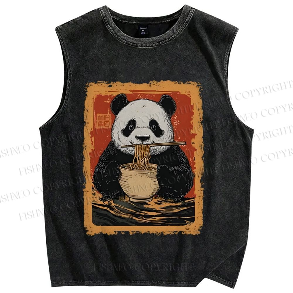 Unisex Panda Ramen Printed Washed Tank Top