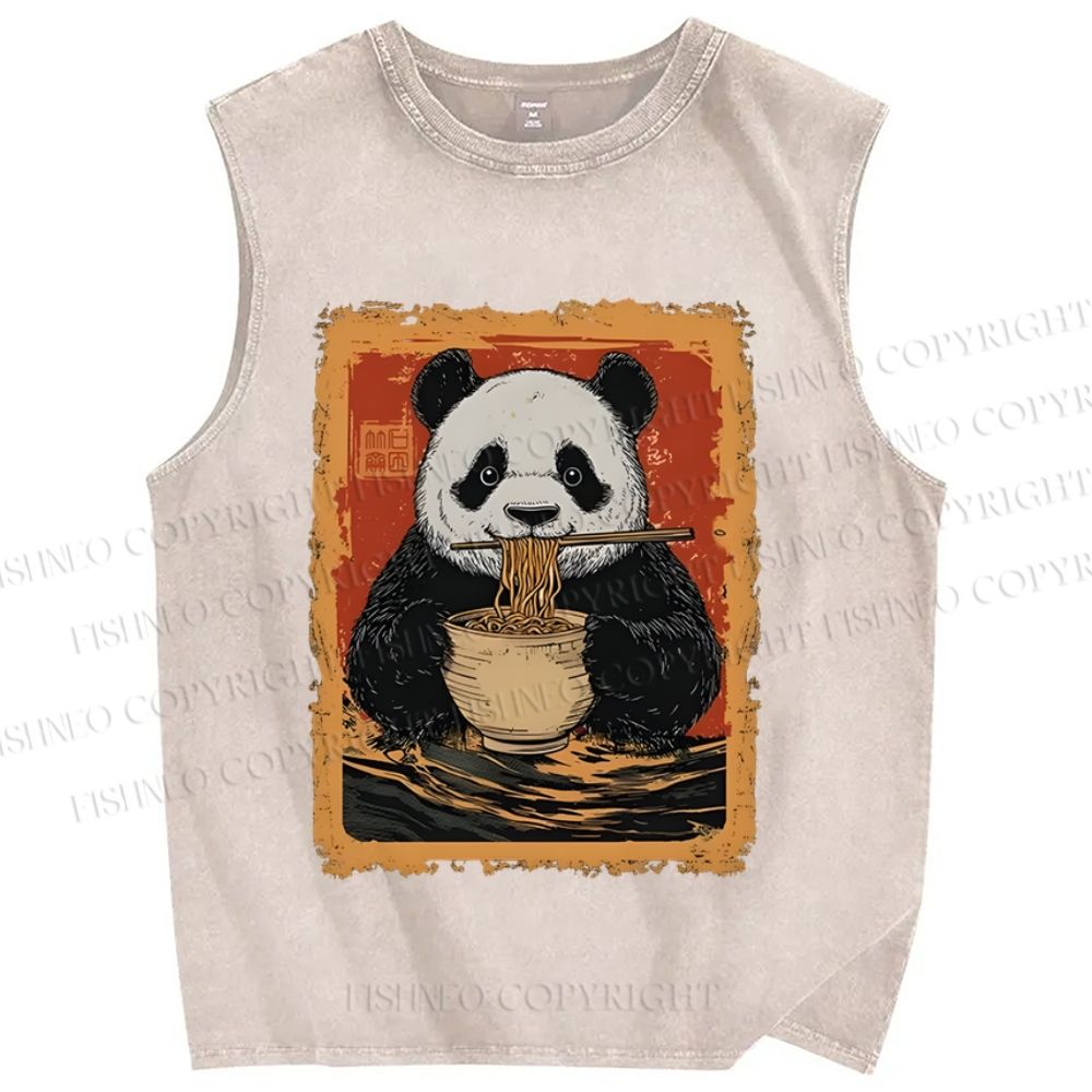 Unisex Panda Ramen Printed Washed Tank Top