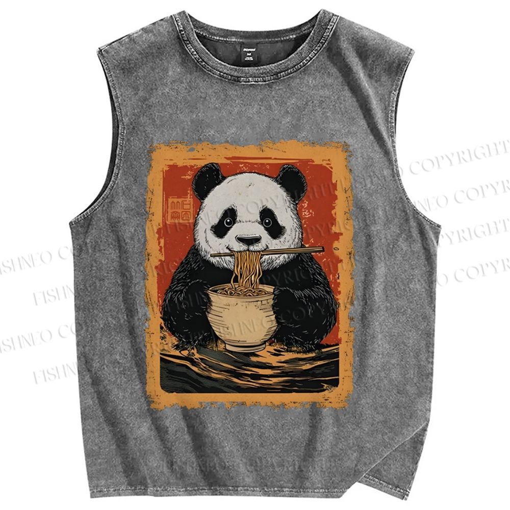 Unisex Panda Ramen Printed Washed Tank Top