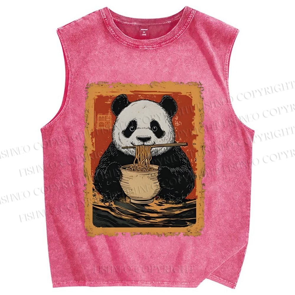 Unisex Panda Ramen Printed Washed Tank Top