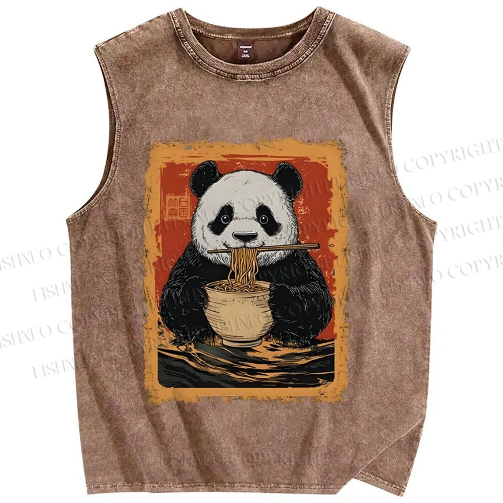 Unisex Panda Ramen Printed Washed Tank Top