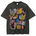 Unisex Rabbit Printed Washed Tee