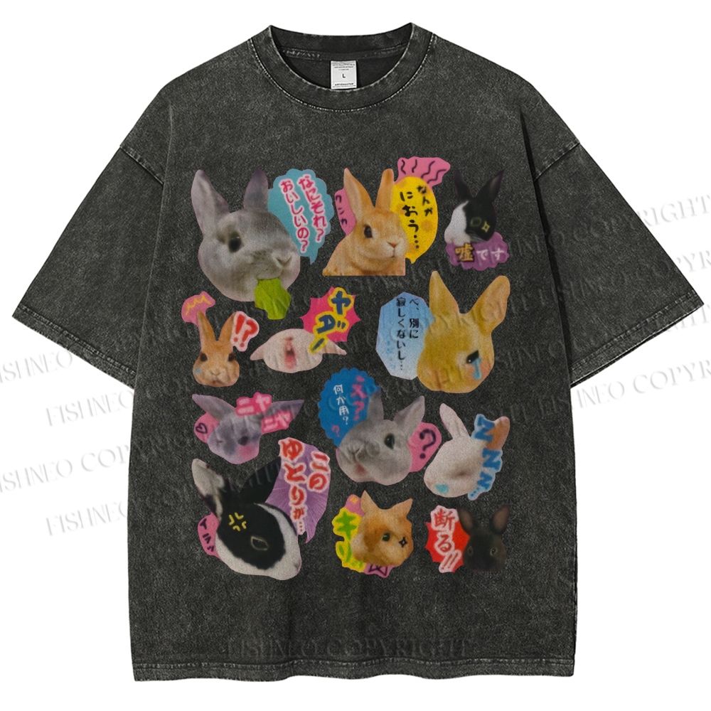 Unisex Rabbit Printed Washed Tee