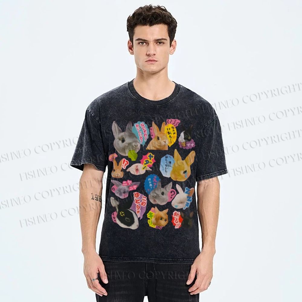 Unisex Rabbit Printed Washed Tee