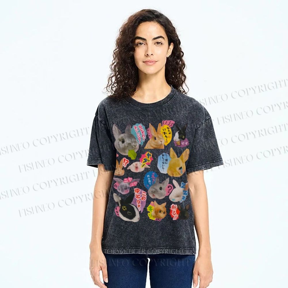 Unisex Rabbit Printed Washed Tee
