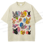 Unisex Rabbit Printed Washed Tee
