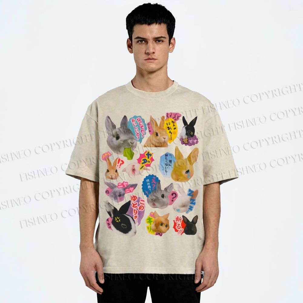 Unisex Rabbit Printed Washed Tee