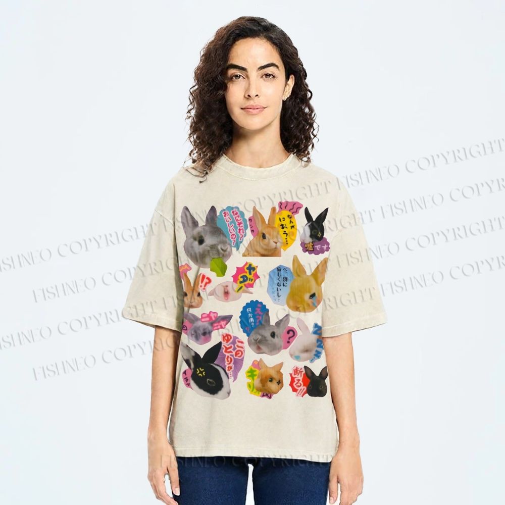 Unisex Rabbit Printed Washed Tee