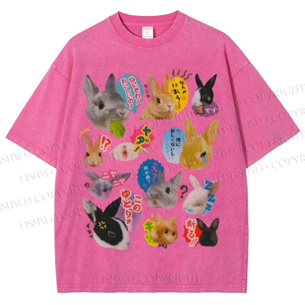 Unisex Rabbit Printed Washed Tee