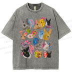 Unisex Rabbit Printed Washed Tee