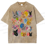 Unisex Rabbit Printed Washed Tee