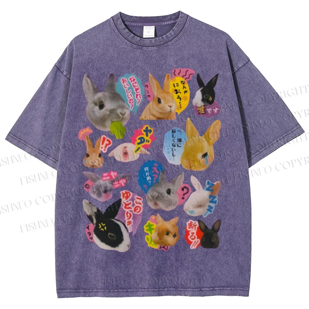 Unisex Rabbit Printed Washed Tee