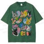 Unisex Rabbit Printed Washed Tee