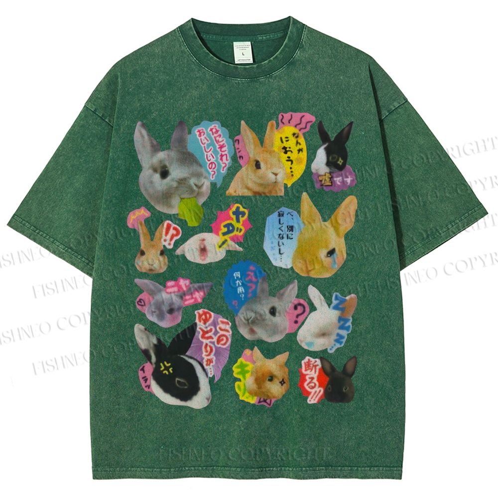 Unisex Rabbit Printed Washed Tee
