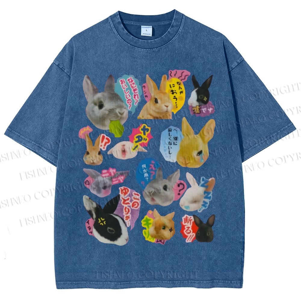 Unisex Rabbit Printed Washed Tee