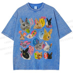 Unisex Rabbit Printed Washed Tee