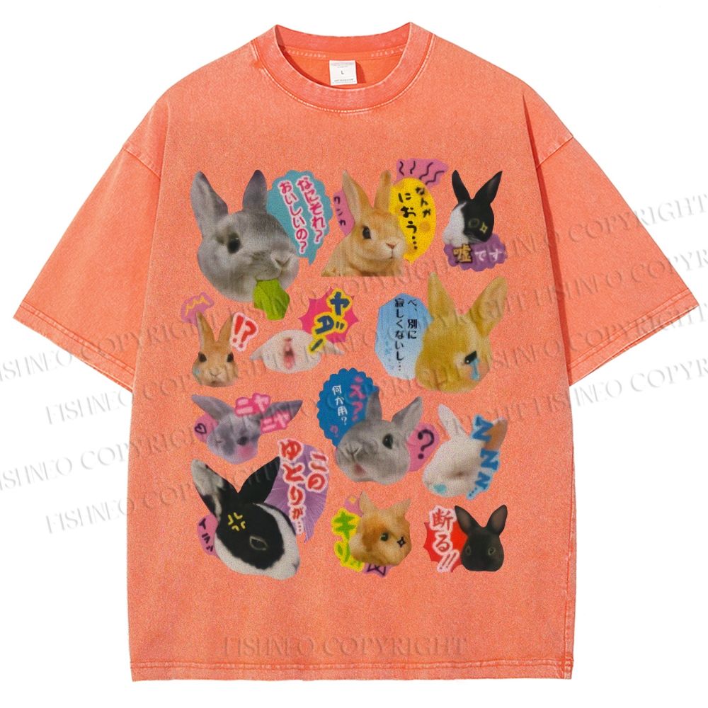 Unisex Rabbit Printed Washed Tee