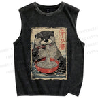 Unisex Otter Ramen Printed Washed Tank Top