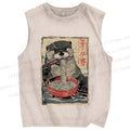 Unisex Otter Ramen Printed Washed Tank Top